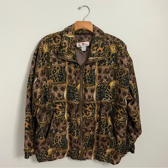 Stunt collections vintage leopard animal print silk bomber jacket small - Picture 1 of 8